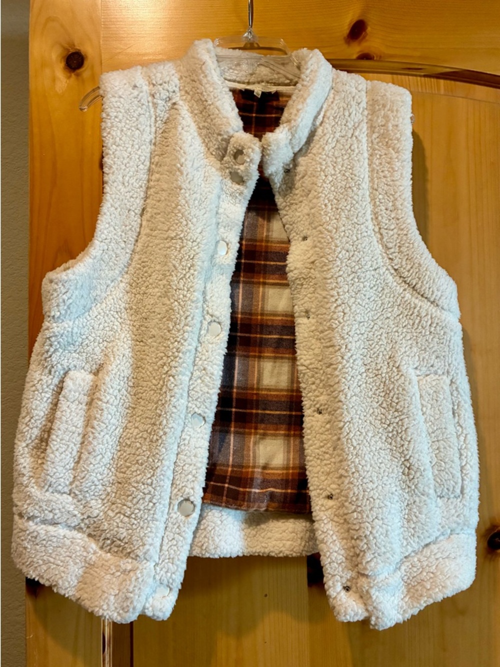 Ultra Flirt Cream Sherpa Vest with Plaid Lining
